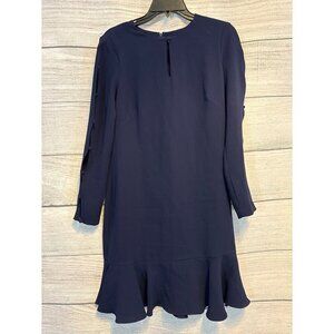 Shoshanna Navy Dress With Ruffled Hem & Buttoned Sleeves Size 6